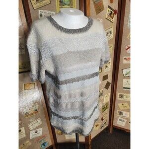 Short Sleeve Sweater Sparkle Women's White Shades of Gray Lightweight Unbranded